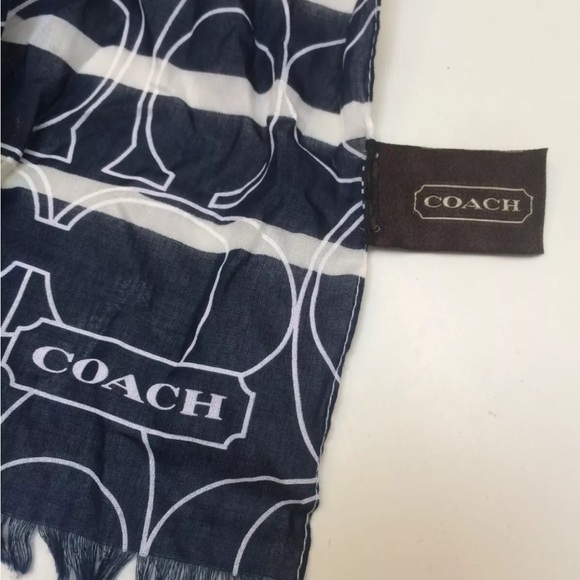 Coach cotton fringe scarf ombré stripe logo navy - Picture 6 of 6
